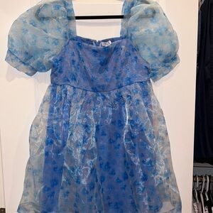 Blue Puff Sleeve Floral Dress NEVER WORN